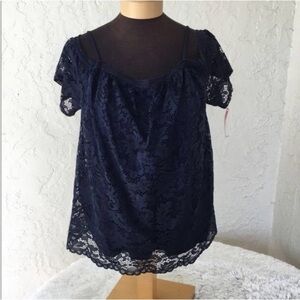 Xhilaration CAMI Woman’s medium cami w/short sleeve lace over navy NWT